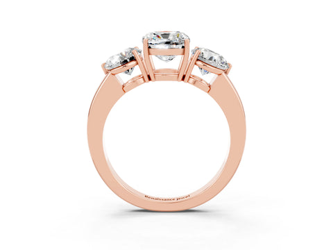 Rose gold Cushion Cut Moissanite Three-Stone Ring with Prong Setting and Classic Band_3