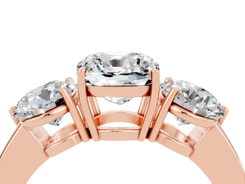Rose gold Cushion Cut Moissanite Three-Stone Ring with Prong Setting and Classic Band_4