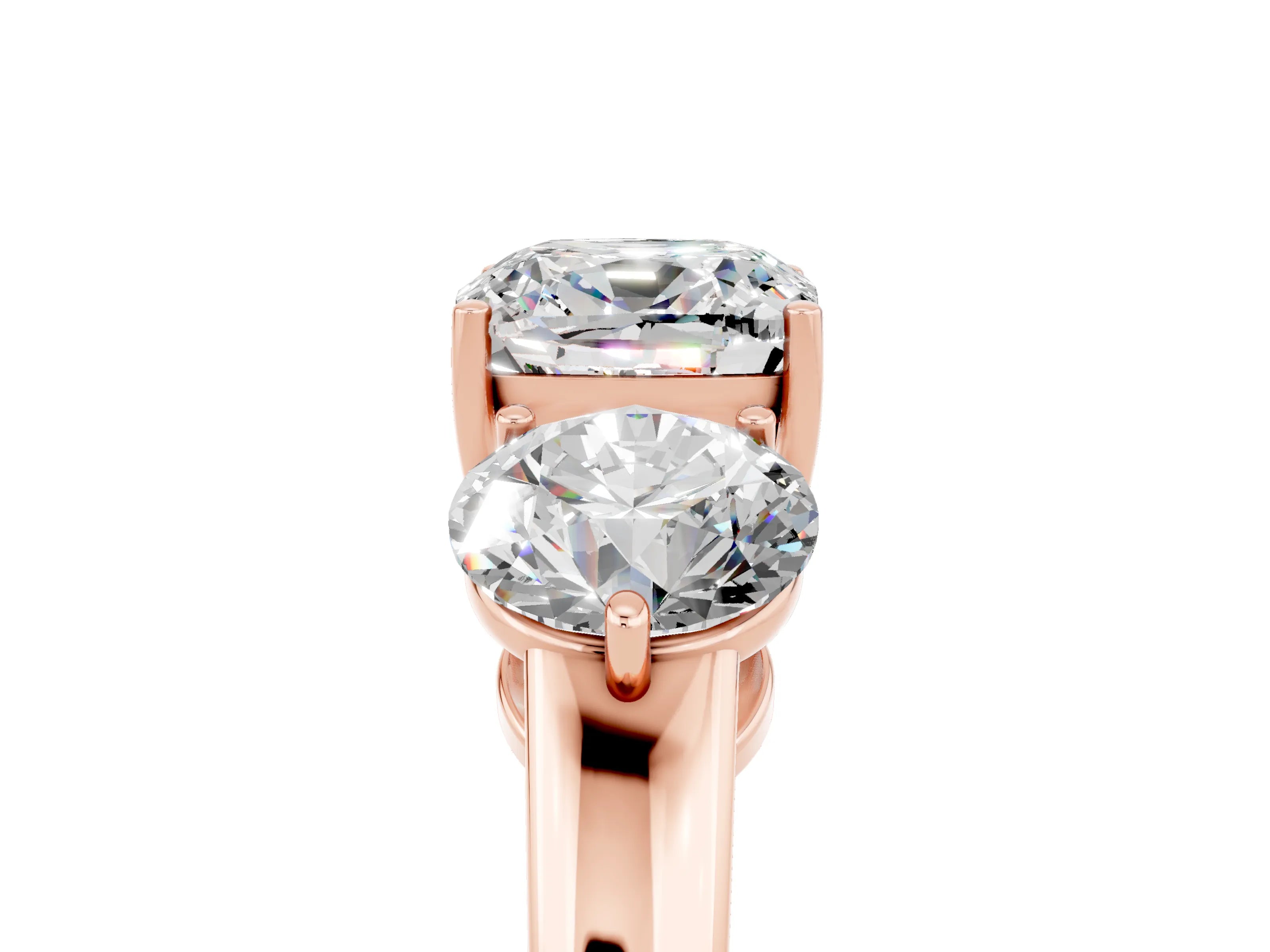 Rose gold Cushion Cut Moissanite Three-Stone Ring with Prong Setting and Classic Band_5