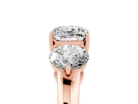 Rose gold Cushion Cut Moissanite Three-Stone Ring with Prong Setting and Classic Band_5