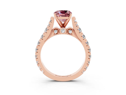 Rose gold Cushion Cut Morganite Classic Solitaire Ring with Pavé Band and Four-Prong Setting_3