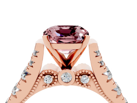 Rose gold Cushion Cut Morganite Classic Solitaire Ring with Pavé Band and Four-Prong Setting_4
