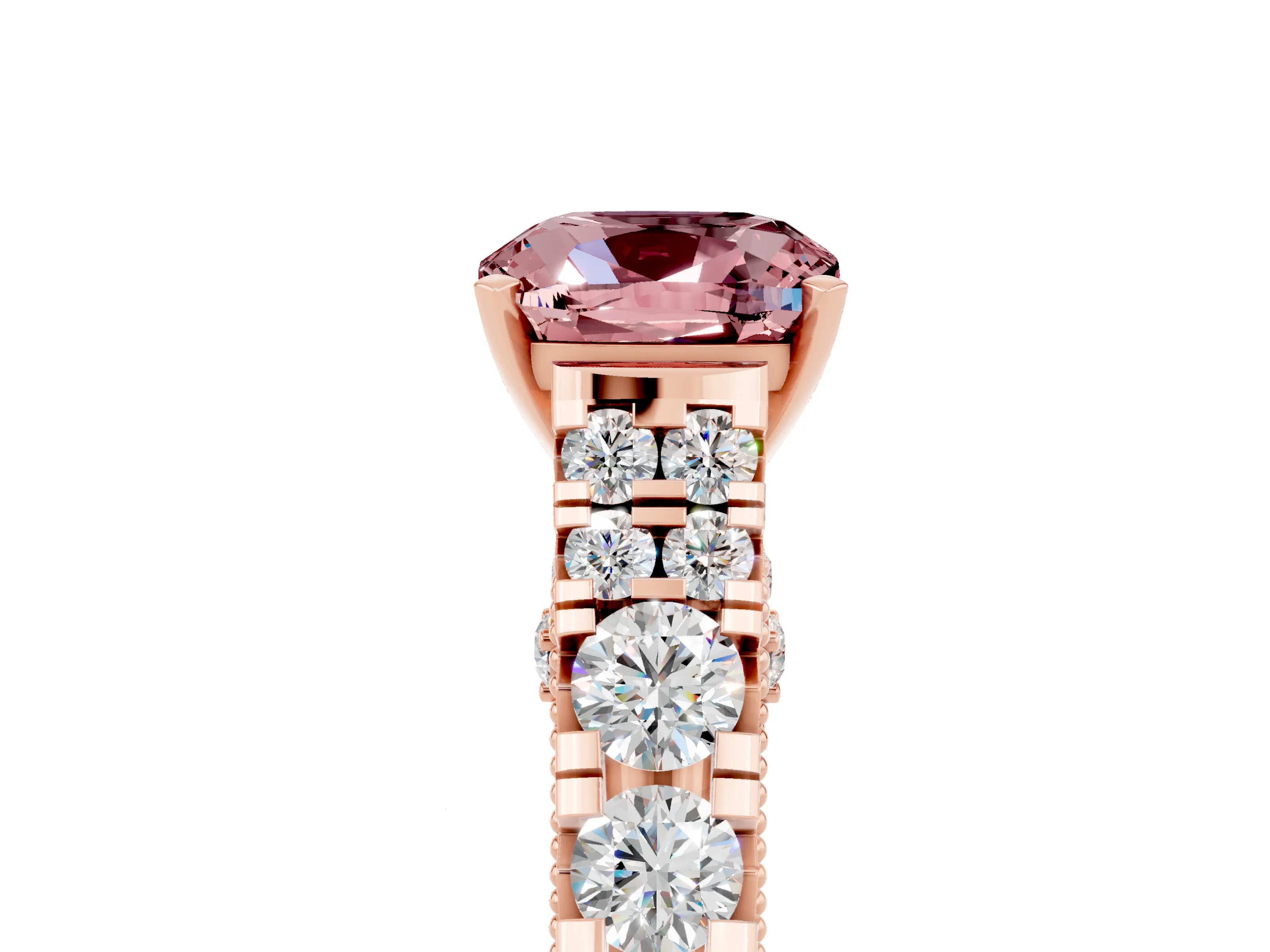 Rose gold Cushion Cut Morganite Classic Solitaire Ring with Pavé Band and Four-Prong Setting_5