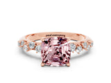 Rose gold Cushion Cut Morganite Cluster Side Stone Solitaire Ring with Prong Setting_24