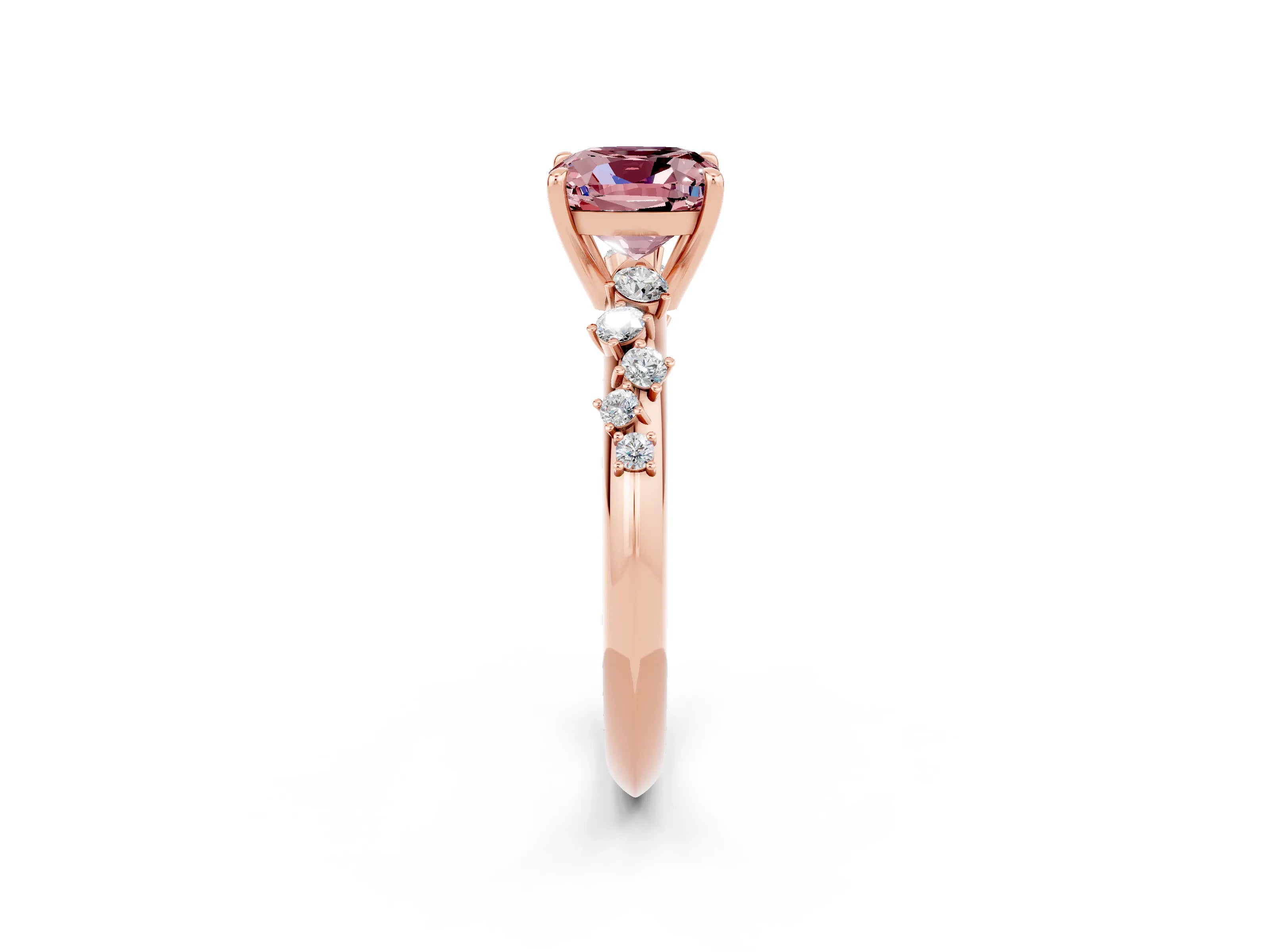 Rose gold Cushion Cut Morganite Cluster Side Stone Solitaire Ring with Prong Setting_26