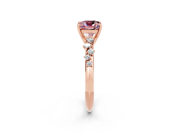 Rose gold Cushion Cut Morganite Cluster Side Stone Solitaire Ring with Prong Setting