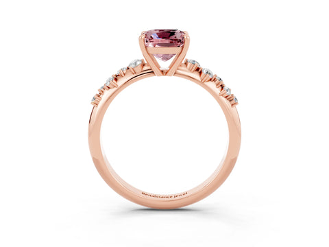 Rose gold Cushion Cut Morganite Cluster Side Stone Solitaire Ring with Prong Setting_27