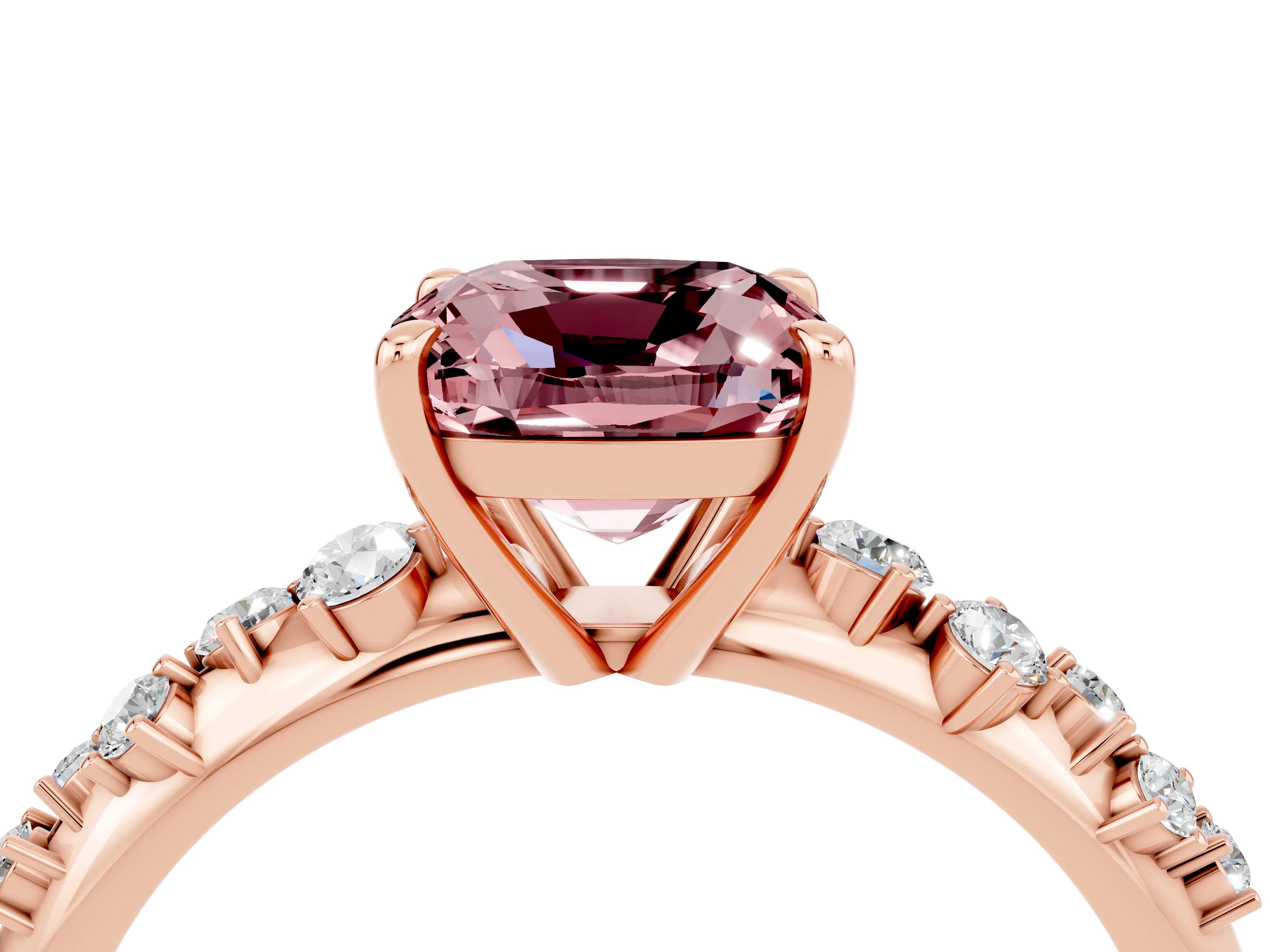 Rose gold Cushion Cut Morganite Cluster Side Stone Solitaire Ring with Prong Setting_28
