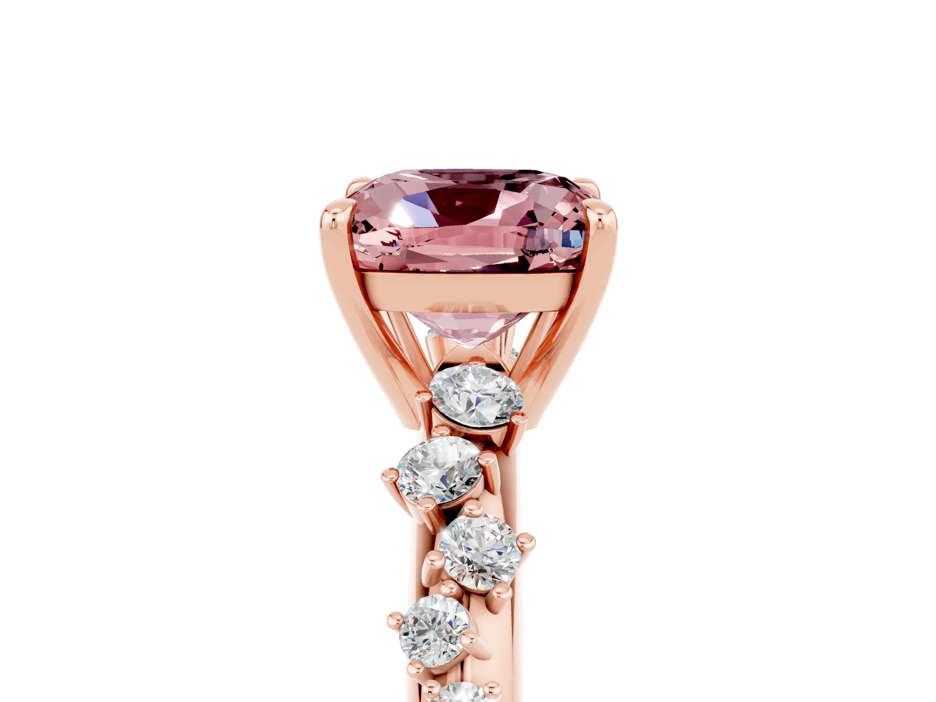 Rose gold Cushion Cut Morganite Cluster Side Stone Solitaire Ring with Prong Setting_29