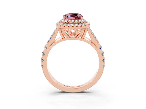 Rose gold Cushion Cut Morganite Double Halo Ring with Split Shank and Prong Setting_15