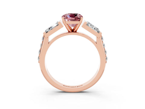 Rose gold Cushion Cut Morganite Engagement Ring with Baguette Side Stones and Channel Set Band_3