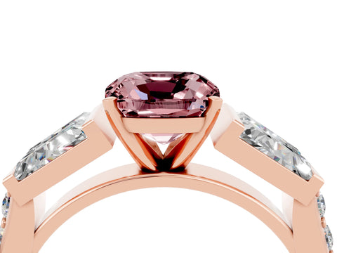 Rose gold Cushion Cut Morganite Engagement Ring with Baguette Side Stones and Channel Set Band_4