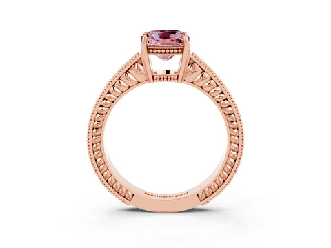 Rose gold Cushion Cut Morganite Engagement Ring with Milgrain Channel Set Band and Prong Setting_3
