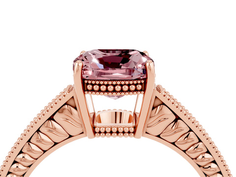 Rose gold Cushion Cut Morganite Engagement Ring with Milgrain Channel Set Band and Prong Setting_4