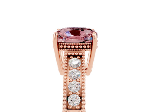 Rose gold Cushion Cut Morganite Engagement Ring with Milgrain Channel Set Band and Prong Setting_5
