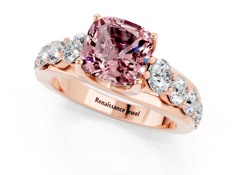 Rose gold Cushion Cut Morganite Engagement Ring with Pavé Band and Four-Prong Setting_1