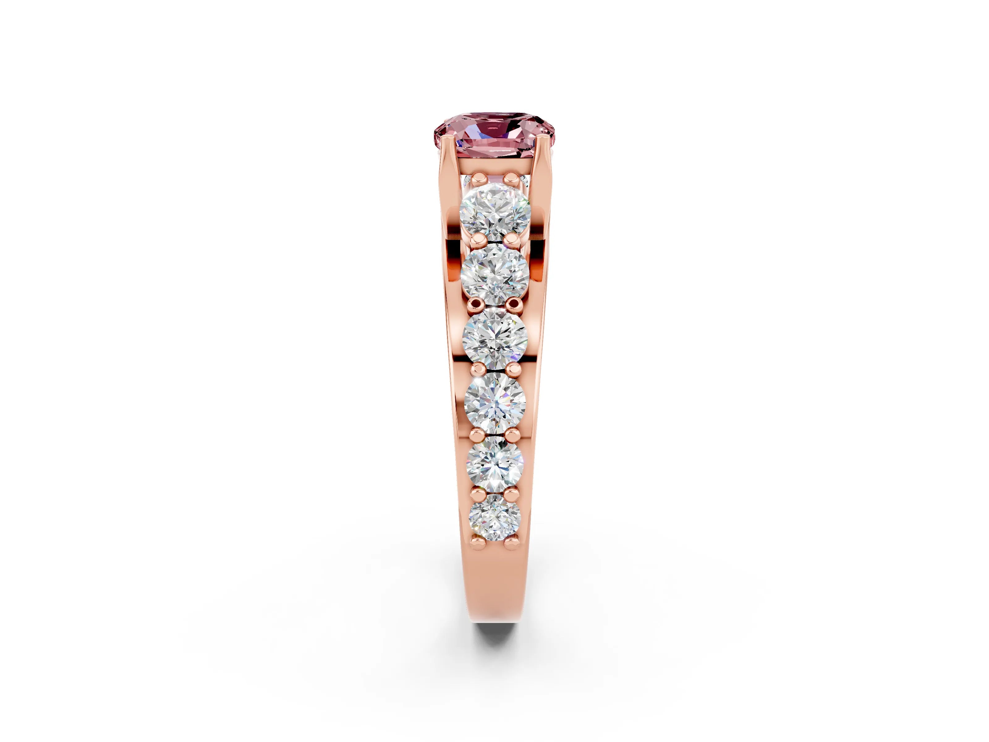 Rose gold Cushion Cut Morganite Engagement Ring with Pavé Band and Four-Prong Setting_2