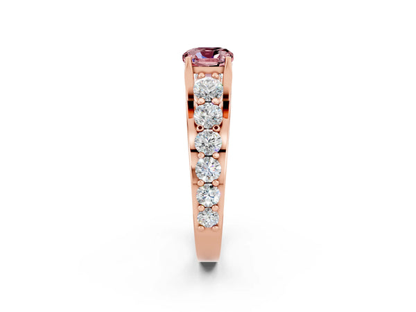 Rose gold Cushion Cut Morganite Engagement Ring with Pavé Band and Four-Prong Setting