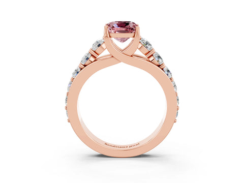 Rose gold Cushion Cut Morganite Engagement Ring with Pavé Band and Four-Prong Setting_3