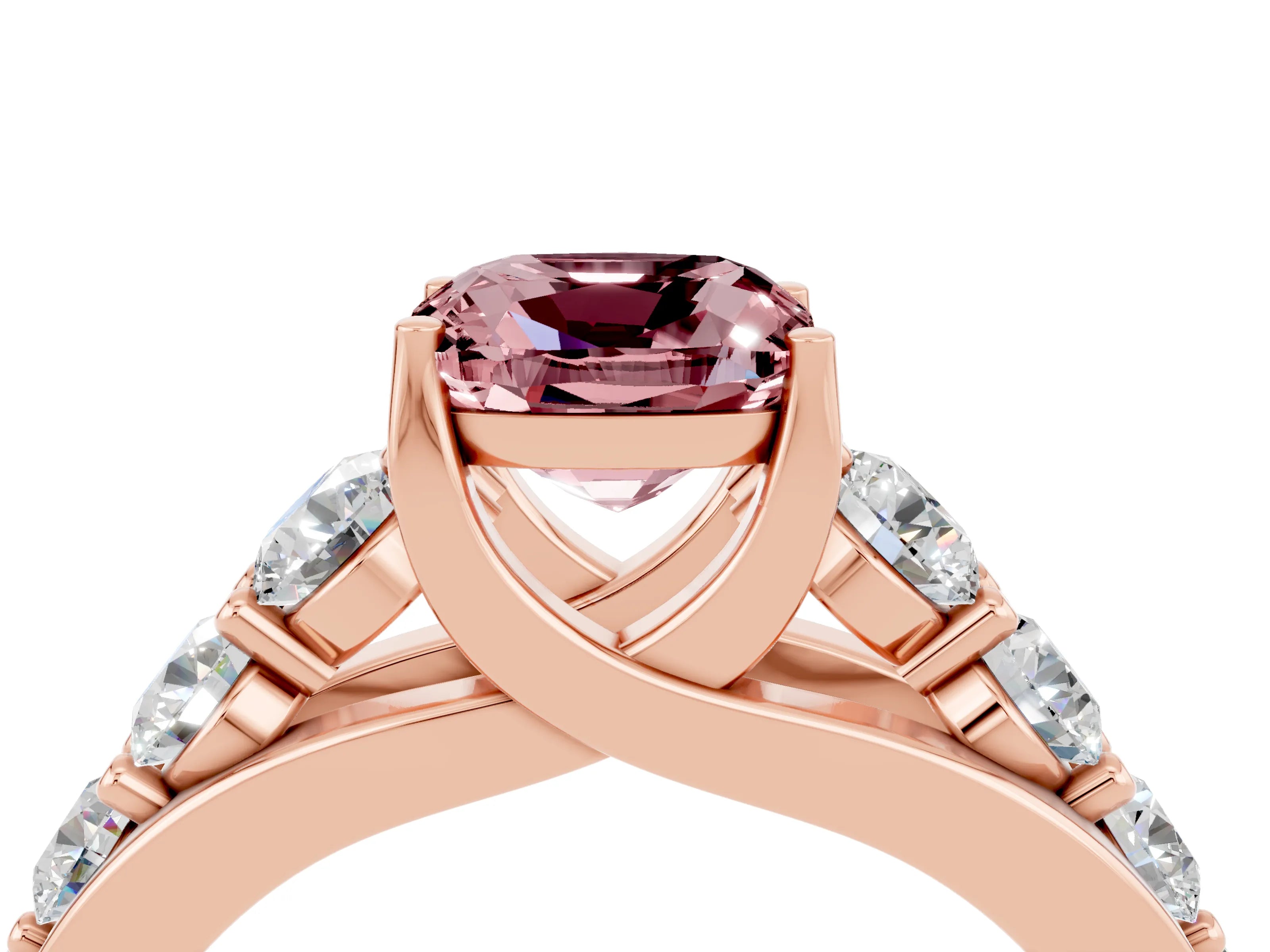 Rose gold Cushion Cut Morganite Engagement Ring with Pavé Band and Four-Prong Setting_4