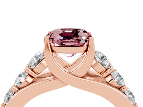 Rose gold Cushion Cut Morganite Engagement Ring with Pavé Band and Four-Prong Setting_4