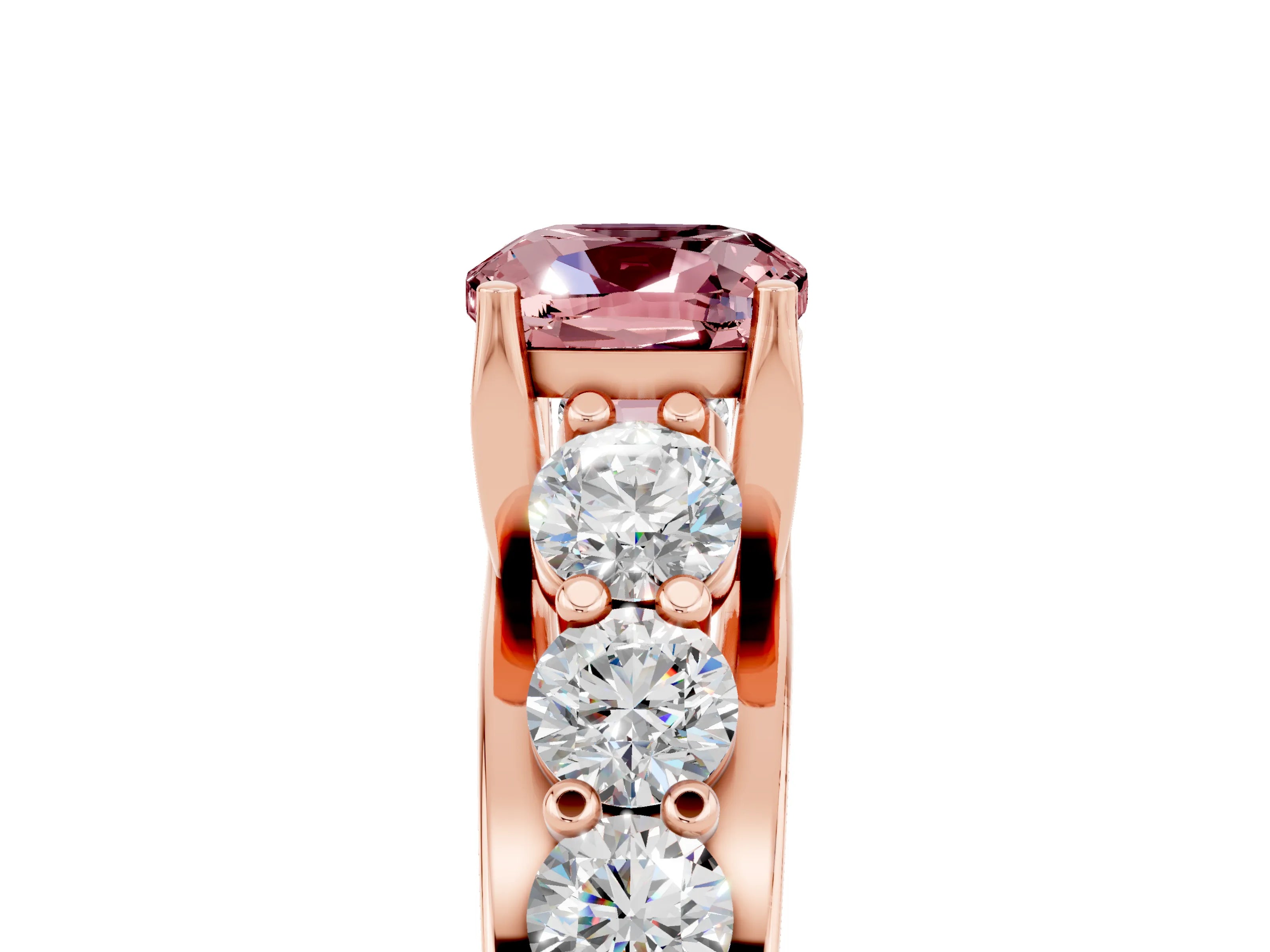 Rose gold Cushion Cut Morganite Engagement Ring with Pavé Band and Four-Prong Setting_5