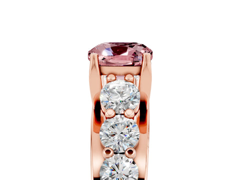 Rose gold Cushion Cut Morganite Engagement Ring with Pavé Band and Four-Prong Setting_5