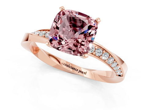 Rose gold Cushion Cut Morganite Engagement Ring with Side Stone Accents and Four-Prong Setting_28