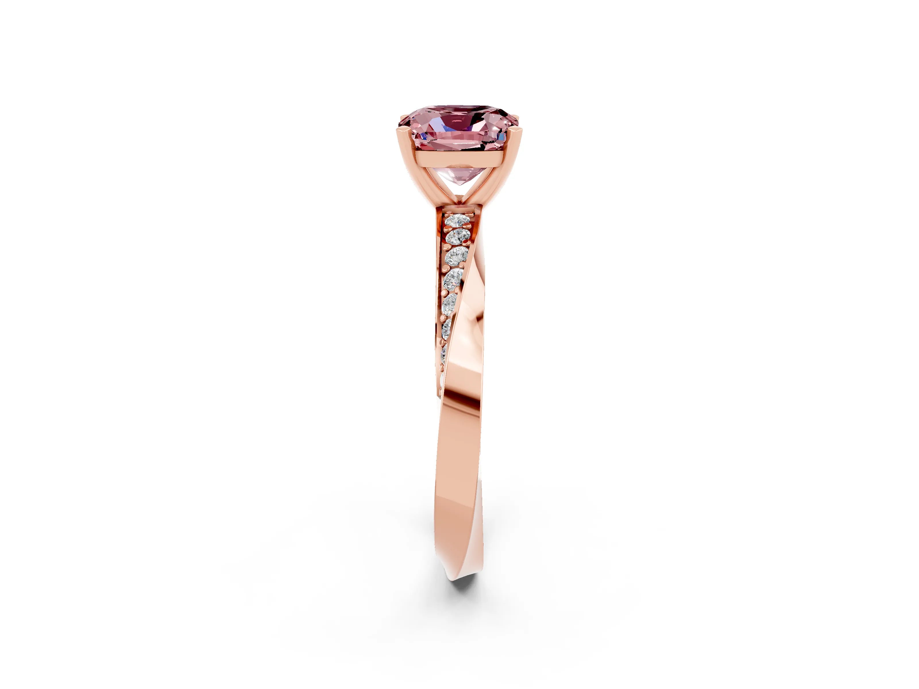Rose gold Cushion Cut Morganite Engagement Ring with Side Stone Accents and Four-Prong Setting_29