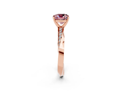 Rose gold Cushion Cut Morganite Engagement Ring with Side Stone Accents and Four-Prong Setting_29