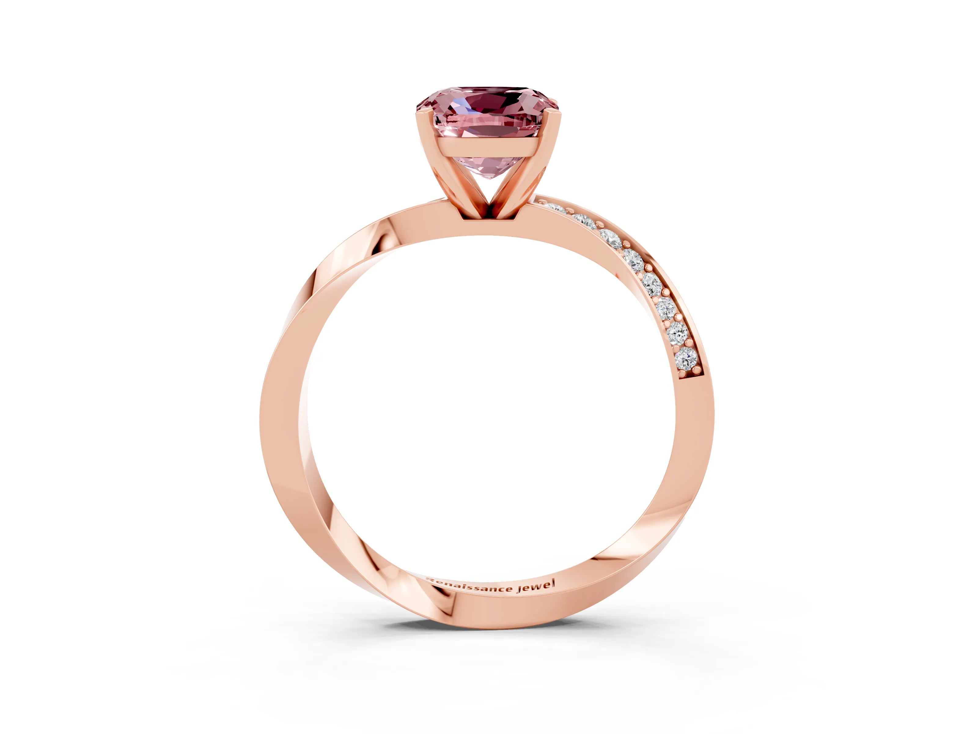 Rose gold Cushion Cut Morganite Engagement Ring with Side Stone Accents and Four-Prong Setting_30
