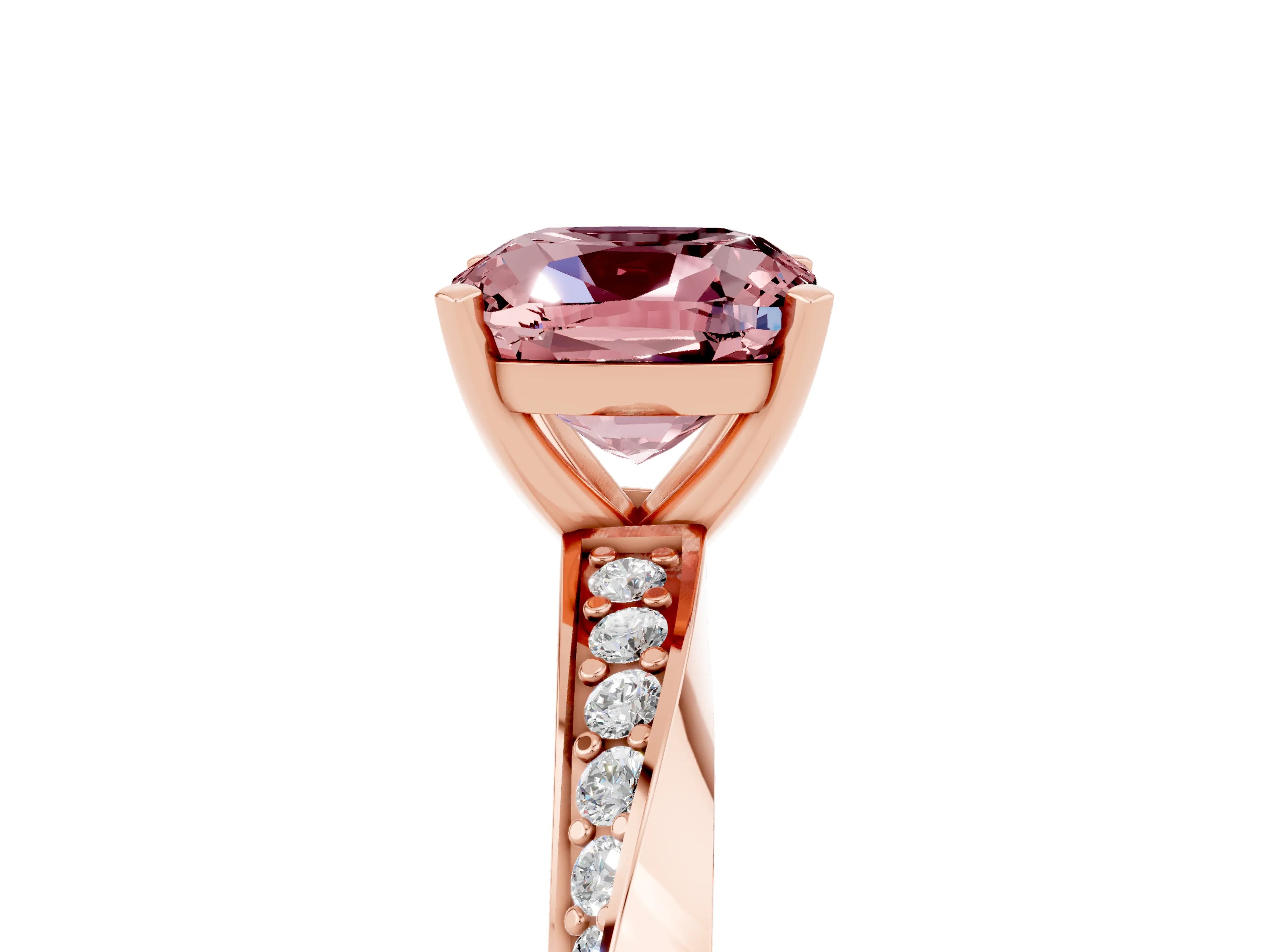 Rose gold Cushion Cut Morganite Engagement Ring with Side Stone Accents and Four-Prong Setting_32