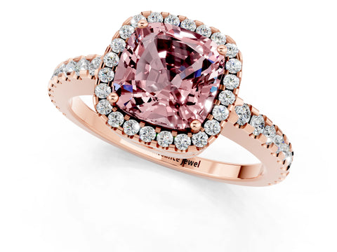 Rose gold Cushion Cut Morganite Halo Engagement Ring with Pavé Band and Prong Setting_13