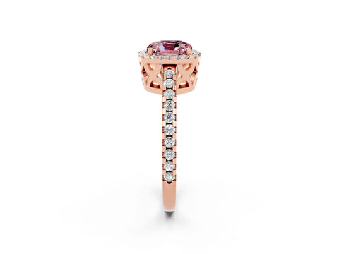 Rose gold Cushion Cut Morganite Halo Engagement Ring with Pavé Band and Prong Setting_14