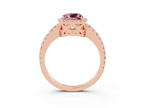 Rose gold Cushion Cut Morganite Halo Engagement Ring with Pavé Band and Prong Setting_15