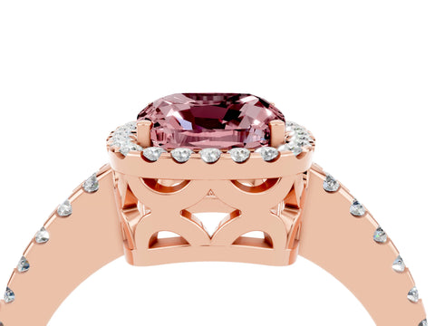Rose gold Cushion Cut Morganite Halo Engagement Ring with Pavé Band and Prong Setting_16
