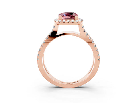 Rose gold Cushion Cut Morganite Halo Ring with Split Shank Pavé Band and Prong Setting_3