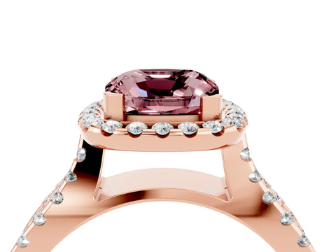 Rose gold Cushion Cut Morganite Halo Ring with Split Shank Pavé Band and Prong Setting_4