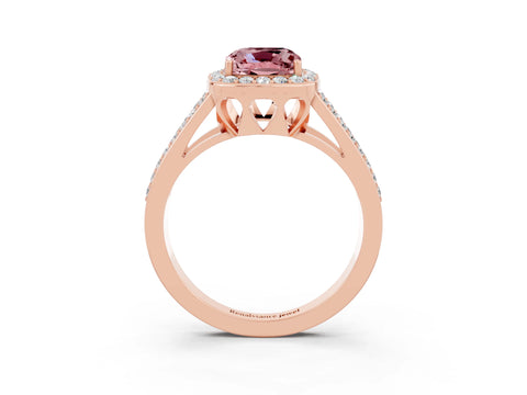 Rose gold Cushion Cut Morganite Halo Ring with Split Shank U-Prong Band and Four-Prong Setting_3