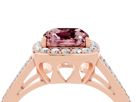 Rose gold Cushion Cut Morganite Halo Ring with Split Shank U-Prong Band and Four-Prong Setting_4