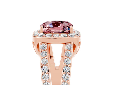 Rose gold Cushion Cut Morganite Halo Ring with Split Shank U-Prong Band and Four-Prong Setting_5