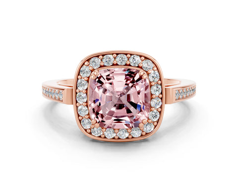 Rose gold Cushion Cut Morganite Halo Ring with Split Shank and Four-Prong Setting_19