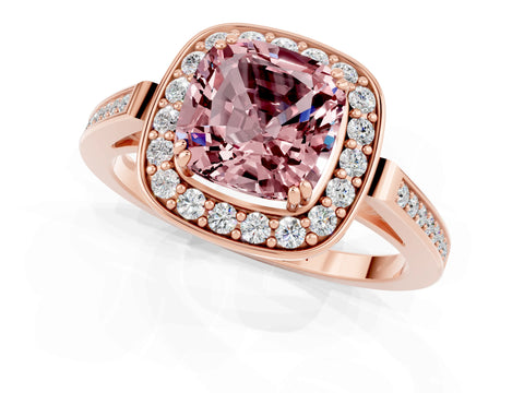Rose gold Cushion Cut Morganite Halo Ring with Split Shank and Four-Prong Setting_20