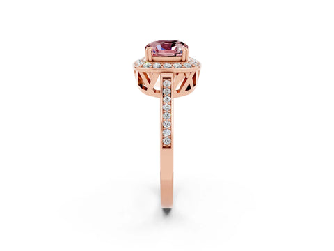Rose gold Cushion Cut Morganite Halo Ring with Split Shank and Four-Prong Setting_21