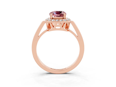 Rose gold Cushion Cut Morganite Halo Ring with Split Shank and Four-Prong Setting_22