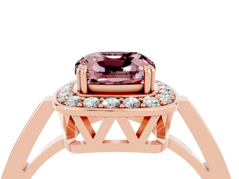 Rose gold Cushion Cut Morganite Halo Ring with Split Shank and Four-Prong Setting_23