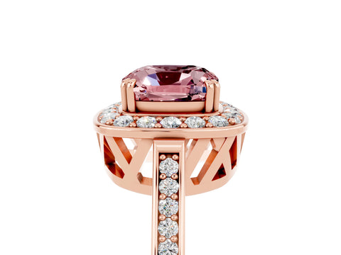 Rose gold Cushion Cut Morganite Halo Ring with Split Shank and Four-Prong Setting_24