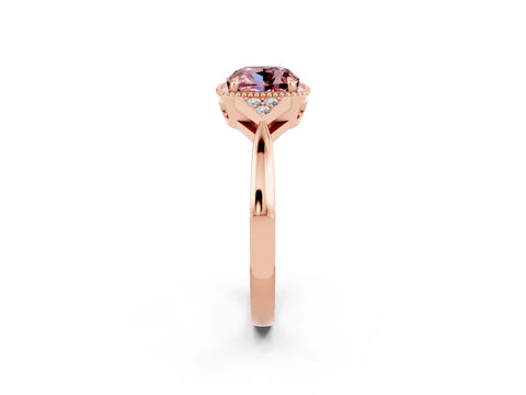 Rose gold Cushion Cut Morganite Halo Ring with Tapered Band and Four-Prong Setting_2