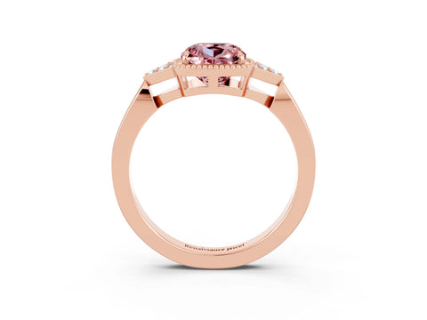 Rose gold Cushion Cut Morganite Halo Ring with Tapered Band and Four-Prong Setting_3