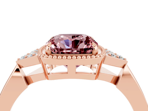 Rose gold Cushion Cut Morganite Halo Ring with Tapered Band and Four-Prong Setting_4